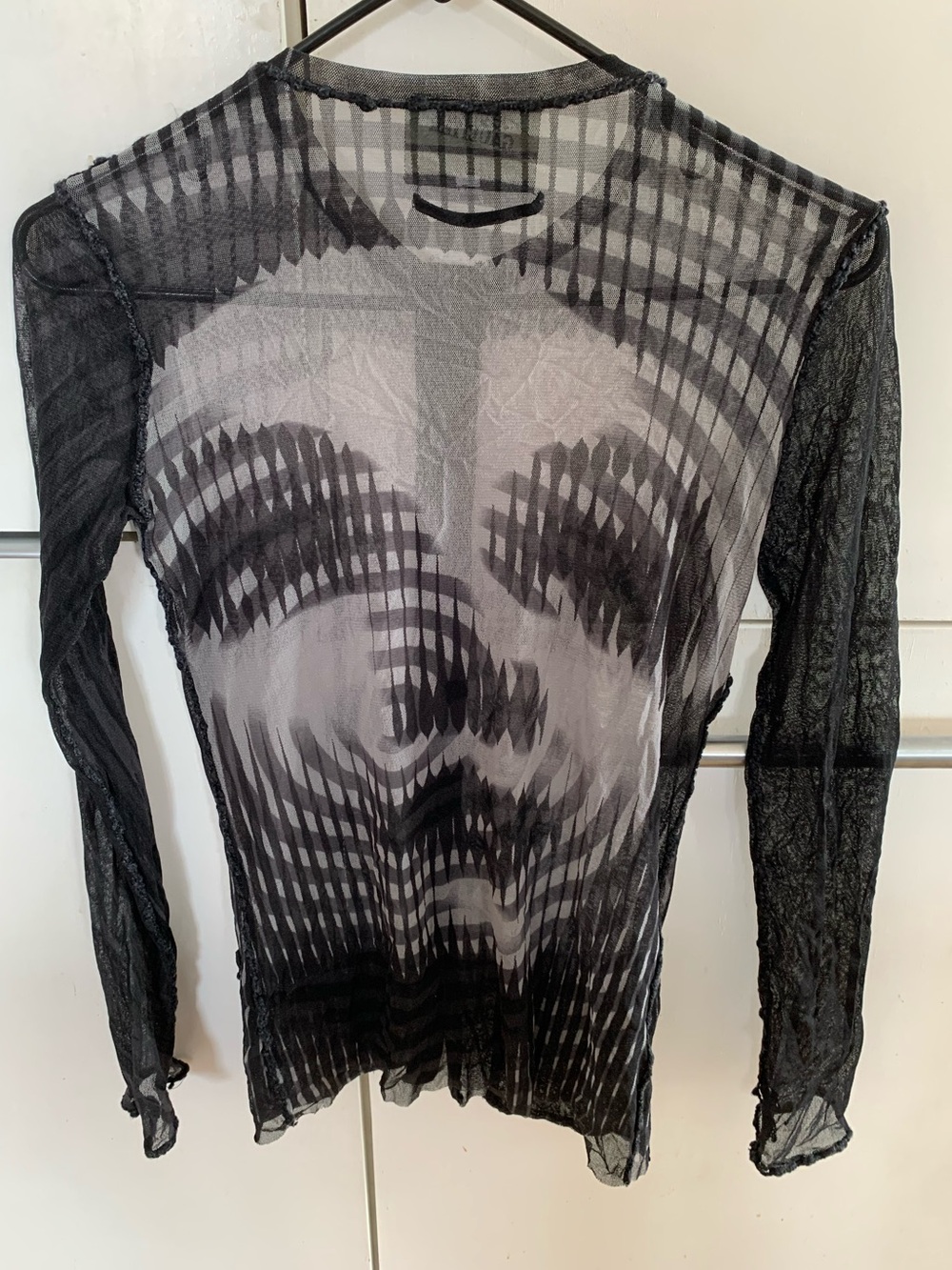 Jean Paul Gaultier Vintage AW 2001 Greta Garbo Print Sheer Mesh Snap button top - Picture 6 of 8